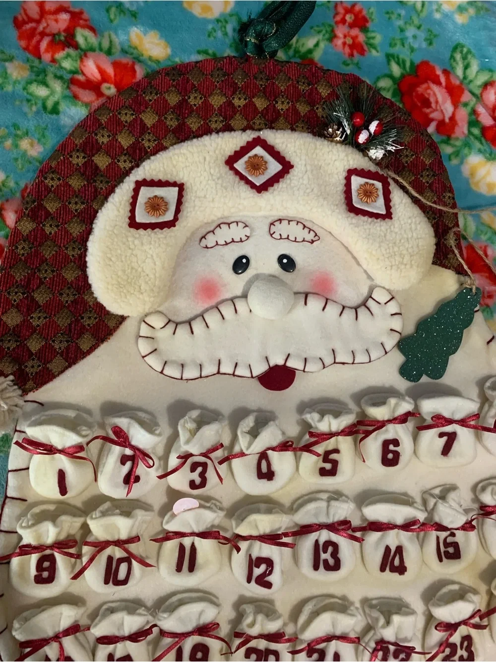 Santa Face Felt Fabric Advent Countdown Calendar Homemade